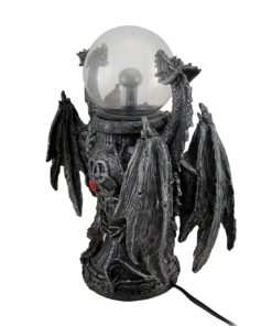 Alternative view of Zeckos Guardians of The Mystic Urn: Twin Dragon Resin Statue with Touch-Activated Plasma Ball - Gothic Decor Accent - Great Bedroom or Dorm Accent - 12 Inches High