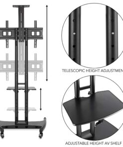 Mount Factory Rolling TV Cart Mobile TV Stand for 40-65 inch Flat Screen, LED, LCD, OLED, Plasma, Curved TV's - Universal Mount with Wheels 28 71dl0nDnqWL