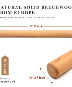 Bamber Rolling Pin Cookie Rolling Pin for Baking Wooden Pastry Pizza Dough Roller, 17.3-Inch Smooth Construction & Easy to Roll - Essential Kitchen Utensil Stardard Version 17.3*1.6 Inch 9 71dsomRWFEL