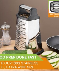 Professional Cheese Grater - Stainless Steel, XL Size, 4 Sides - Perfect Box Grater for Parmesan Cheese, Vegetables, Ginger - Dishwasher Safe - Black 26 71dtvMHhCBL