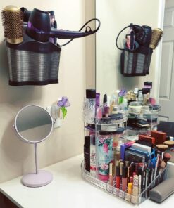 Polder Style Station, Organization for Styling Tools: Hair Dryers,Curling Irons, Straighteners, Brushes, Hang Over Towel Rack, Store Undersink or in Drawer, Black and Silver 46 71dv5hbFXL