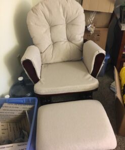 Storkcraft Premium Hoop Glider and Ottoman (Cherry Base, Beige Cushion) – Padded Cushions with Storage Pocket, Smooth Rocking Motion, Easy to Assemble, Solid Hardwood Base Ch/Beige <M21> 34 71dvjDIl9L