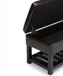 SIMPLIHOME Cosmopolitan 44 Inch Wide Rectangle Ottoman Bench with Open Bottom in Tanners Brown Faux Leather Tufted Footrest Stool, For Living Room, Bedroom, Traditional Rectangular 29 71dvt3aoYaL