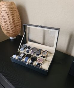 READAEER 12 Slot PU Leather Watch Box Display Case Jewelry Organizer with Glass Top 32 71dyGLbxFkL
