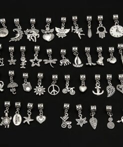 Alternative view of RUBYCA Tibetan Silver Color Connectors Bails Beads with Pendant fit Charm Bracelet Mix Styles 40 PCS Mix 201