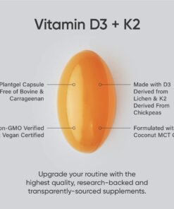 Sports Research Vitamin D3 + K2 with 5000iu of Plant-Based D3 & 100mcg of Vitamin K2 as MK-7 - Vegan Certified & Non-GMO Verified - 120 Softgels 120 Count (Pack of 1) 24 71dz5etVzAL