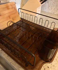 iDesign Forma Lupe Stainless Steel Metal Sink Dish Drainer Plastic Tray Kitchen Drying Rack For Glasses, Silverware, Bowls, Plates, 13.3" x 17.5" x 5.2", Bronze Set of 1 35 71dzQcfMNLL