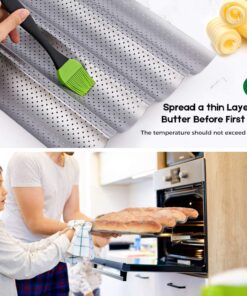 AMAGABELI GARDEN & HOME Nonstick Perforated Baguette Pan 15" x 13" for French Bread Baking 4 Wave Loaves Loaf Bake Mold Toast Cooking Bakers Molding 4 Gutter Oven Toaster Pan Cloche Waves Silver 4 Slots 27 71e4iy7vH1L