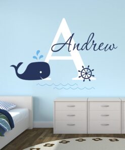 Decalzome Inc Personalized Whale Name Nautical Decor - Nautical Theme Nursery Wall Decals - Baby Shark Wall Decals Room Decor Stickers - Under The Sea Art Mural Vinyl Sticker - Baby Boy & Girl Decor 20 71e5xITFrAL 1