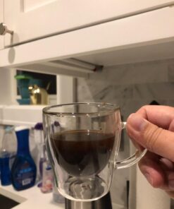 GROSCHE Turin Double Wall Glass Espresso Cups WITH HANDLES - Insulated Glass Cappucino Mugs - Clear Mug - Double Walled Latte Cup - Espresso Mugs (2.35 fl oz - Set of 2) With handle 1 EA 19 71e63vlKJBL