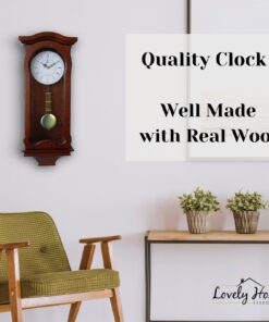 Pendulum Wall Clock Battery Operated - Hanging Grandfather Wall Clock with Pendulum - Quiet Wood Pendulum Clock - Decorative Wooden Wall Clock for Living Room Decor, Office & Home Décor Gift 23.5x9.75 Classic Dark Brown 17 71e6abjJKL