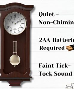 Pendulum Wall Clock Battery Operated - Hanging Grandfather Wall Clock with Pendulum - Quiet Wood Pendulum Clock - Decorative Wooden Wall Clock for Living Room Decor, Office & Home Décor Gift 23.5x9.75 Classic Dark Brown 16 71eA2eBB3L