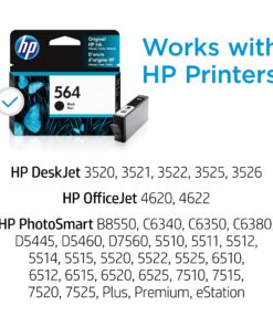 HP 564 Black Ink Cartridge | Works with DeskJet 3500; OfficeJet 4620; PhotoSmart B8550, C6300, D5400, D7560, 5510, 5520, 6510, 6520, 7510, 7520, Plus, Premium, eStation Series | CB316WN 8 71eBnlIgn8S