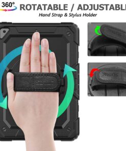 Alternative view of SEYMAC stock iPad 9th/ 8th/ 7th Generation Case 10.2’’, Shockproof with Screen Protector Pencil Holder 360° Rotating Hand Strap &Stand, for 10.2 inch 2021/2020/2019 (Black) Black+Back