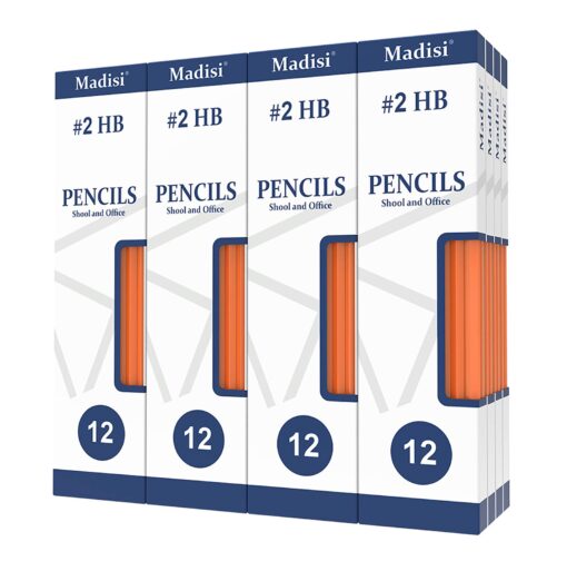 Madisi Wood-Cased #2 HB Pencils, Yellow, Pre-sharpened, 16 Packs of 12-Count, 192 pencils in box