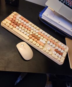 SADES V2020 Keyboard and Mouse Combo, Colorful Wireless Keyboard with Round Keycaps,2.4GHz Dropout-Free Connection,Long Battery Life,Cute Wireless Mouse for PC/Laptop/Computer (MilkTea Color) MilkTea color 42 71eDfCbDjwL
