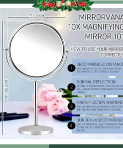 MIRRORVANA 10X Magnifying Makeup Mirror on Stand for Bedroom and Bathroom, Free Standing Desk & Table Mirror, Double Sided 10X/1X Magnification, 35cm Tall 18cm Wide 18cm (7-inch) Diameter 24 71eEvGWmGBL