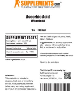 BULKSUPPLEMENTS.COM Ascorbic Acid Powder - Vitamin C Powder, Pure Vitamin C Ascorbic Acid, 1000mg Vitamin C - Powdered Vitamin C, Food Grade & Gluten Free - 1000mg per Serving, 1kg (2.2 lbs) 2.2 Pound (Pack of 1) 26 71eF6cSbDL