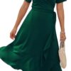 WINDMILL Women V-Neck Wrap Dress Short Sleeve Tie Waist Midi Flowy Beach Summer Dresses Small Wrap Dress- Green 32 71eMa hP1XL