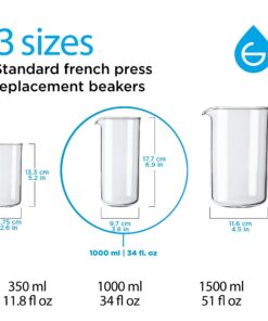 GROSCHE Borosilicate 3.3 Glass Universal Replacement Beaker for French Press Coffee and Tea Makers - Enhanced Coffee and Tea Brewing Experience (34.oz - Medium) 1000 ml / 34 oz / Medium 24 71eN9MznOL