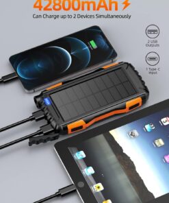 Alternative view of Power-Bank-Solar-Charger - 42800mAh Portable Charger,Solar Power Bank,External Battery Pack 5V3.1A Qc 3.0 Fast Charger Built-in Super Bright Flashlight (Light Orange) Light Orange