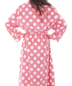 Simplicity Women's Winter Warm Fleece Plush Kimono Bathrobe with Pockets One Size Pink Background White Dot 9 71eSRxWlH5L