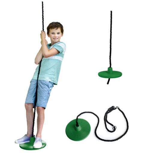 Squirrel Products Heavy Duty Plastic Tree Swing - Single Disc Rope Swing with Leg Protectors - Additions & Replacements - Outdoor Play Equipment - Green