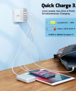 Alternative view of USB C Charger 40W, AMLINK 4 Port USB Wall Charger, QC 3.0 Fast Charging Block, USB Charger with Foldable Plug Power Adapter for iPhone 15/14/13/12/Plus/Pro/Pro Max, Galaxy, Note, Pixel White