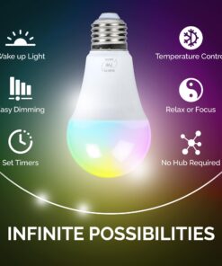 FluxSmart Bluetooth Light Bulb, Smart LED Bulb, Dimmable Smart Bulb, Smartphone-Controlled Hue Bulb with 16 Million Color Options, Compatible with iOS and Android Devices, 7W, A19, E26 Base 60 Watt Equivalent - Classic 24 71eVlnzafsL