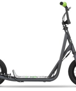 Mongoose Expo Youth Kick Scooter, Suggested for Riders with Ages 6 to 9 Years Old, Max. Weight of 175 lbs., Front and Rear Caliper Brakes, Rear Axle Pegs, 12-Inch Inflatable Wheels Green/Grey 30 71eWsnw2WjL