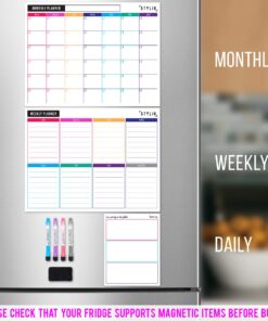 STYLIO Dry Erase Calendar Whiteboard. Set of 3 Magnetic Calendars for Fridge: Monthly, Weekly Organizer & Daily Notepad. Refrigerator & Wall Family Calendar. 4 Fine Point Markers & Eraser Included White 25 71eX75siTL