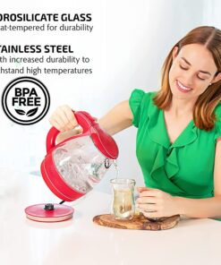 Alternative view of OVENTE Glass Electric Kettle Hot Water Boiler 1.5 Liter Borosilicate Glass Fast Boiling Countertop Heater - BPA Free Auto Shut Off Instant Water Heater Kettle for Coffee & Tea Maker - Red KG83R