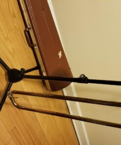 K&M - Konig & Meyer 14985.000.55 Trombone Stand - Industry Standard Fits Trombones and Marching Baritone Horns - Sturdy Folding Leg Base - Professional Grade for all Musicians - German Made - Black Regular Stand 17 71ebJAbRASL