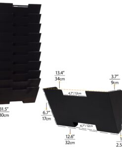 Wallniture Lisbon 10-Tier Wall Mounted File Holder and Desk Organizer, Metal Black Office Organization and Storage Rack 14 71ecb5gTT8L