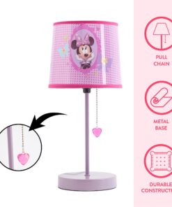 Idea Nuova Disney Minnie Mouse Stick Table Kids Lamp With Pull Chain, Themed Printed Decorative Shade, Pink Minnie Bow-Tique 23 71edsVBVRmL