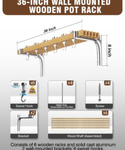 Alternative view of Cooks Standard Wall Mounted Wooden Pot Rack, 36 by 8-Inch
