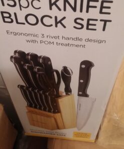 Knife Set With Wooden Block - 15 Piece Set Includes Chef Knife, Bread Knife, Carving Knife, Utility Knife, Paring Knife, Steak Knife, Boning Knife, Scissors And Knife Sharpener. - By Kitch N’ Wares 37 71elKEPk5L