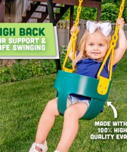 Deluxe High Back Full Bucket Toddler Swing with Exclusive Chain & Triangle Dip Pinch Protection and Carabiners for Easy Install - Green - Squirrel Products 19 71emMwU0G0L