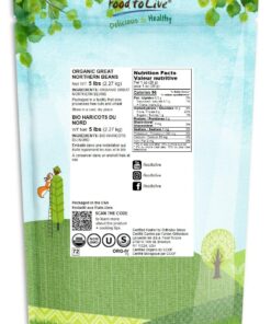 Food to Live Organic Northern Beans, 5 Pounds - Dried, Non-GMO, Kosher, Raw, Sproutable, Bulk Seeds, Product of the USA 5 Pound (Pack of 1) 8 71enLa1eCFL