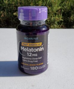 Carlyle Melatonin 12 mg Fast Dissolve 180 Tablets | Drug Free | Natural Berry Flavor | Vegetarian, Non-GMO, Gluten Free 180 Count (Pack of 1) 46 71eng8dVPL