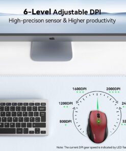 TECKNET Wireless Mouse, 2.4G USB Computer Mouse with 6-Level Adjustable 3200 DPI, 30 Months Battery, Ergonomic Grips, 6 Buttons Portable for PC, Chromebook, Mac - Red 26 71etUHokVDL