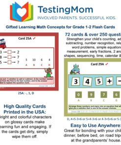 TestingMom.com Gifted Learning Flash Cards – Math Concepts for 1st Grade - 2nd Grade – Addition, Subtraction, Fractions, and More for Grade 1 - Grade 2 CogAT Test, Iowa Test, NYC Gifted and Talented 8 71ewThb1voL