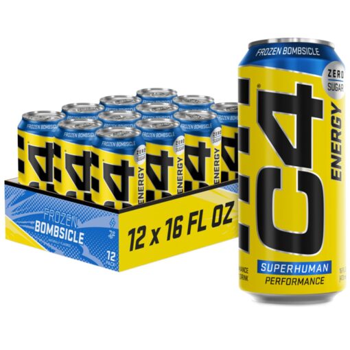 C4 Energy Drink 16oz (Pack of 12) - Frozen Bombsicle - Sugar Free Pre Workout Performance Drink with No Artificial Colors or Dyes 16 Fl Oz (Pack of 12)