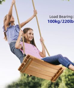 Alternative view of Pellor Wood Tree Swing Seat,Indoor Outdoor Rope Wooden Swing Set for Children Adult Kids 17.7x7.9x0.6 inch Burlywood