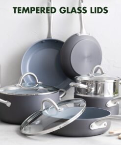 GreenPan Lima Hard Anodized Healthy Ceramic Nonstick 12 Piece Cookware Pots and Pans Set, PFAS-Free, Oven Safe, Gray 30 71exS1XRmoL