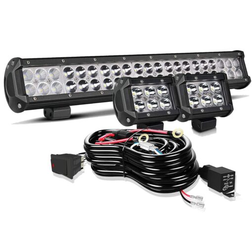 TURBO SII 20 in LED Light Bar W/2pcs Spot Pods Cubes Switch Harness for Tractor Boat Utv Golf Cart Ford Polaris RZR Ranger Honda ATV Gmc Yukon Pickup Tacoma Am Commander 4Wheeler Yamaha Suburban