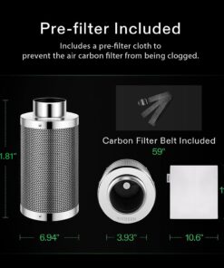 VIVOSUN 4 Inch Air Carbon Filter Smellines Control with Australia Virgin Charcoal for Inline Duct Fan, Grow Tent, Pre-filter Included, Reversible Flange 4" x 12" 27 71ezjTcsqJL