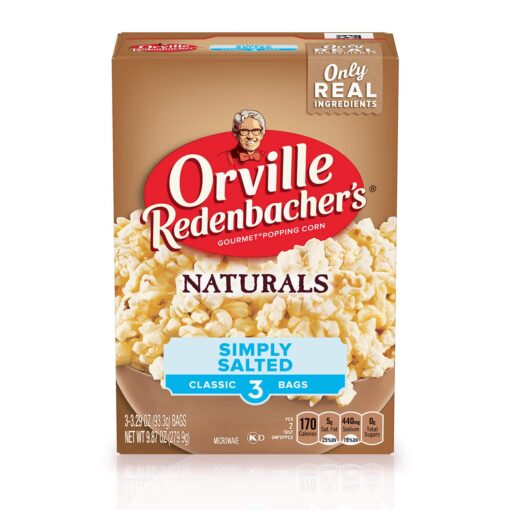 Orville Redenbacher’s Naturals Simply Salted Microwave Popcorn, Gluten Free, 3 Count Popcorn Bags (12 Boxes)