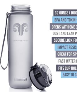 Embrava Best Sports Water Bottle - 32oz Large - Fast Flow, Flip Top Leak Proof Lid w/One Click Open - Non-Toxic BPA Free & Eco-Friendly Plastic - For Men & Women Gray 37 71f4BeKxABL 1