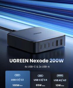 Alternative view of UGREEN 200W USB C Charger, Nexode 6 Ports GaN Desktop Charger, Charging Station Compatible with MacBook Pro/Air M1 M2, iPad Pro/Air, iPhone 15 Pro Max/14, Galaxy S23 Ultra, Steam Deck, Dell XPS